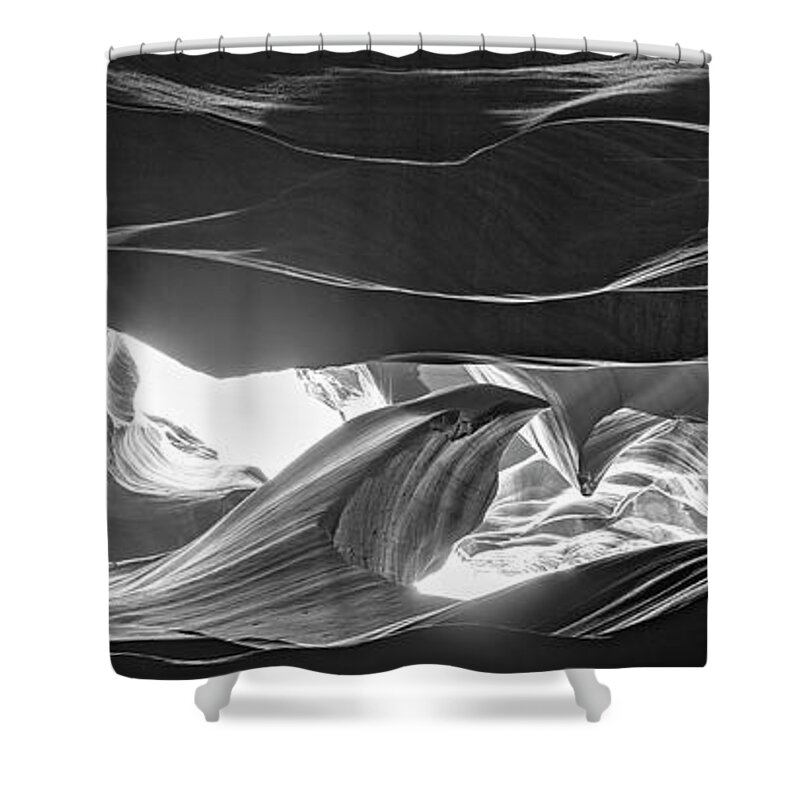 Antelope Canyon The Wave Black And White Shower Curtain featuring the photograph Antelope Canyon The Wave Black and White by Dustin K Ryan