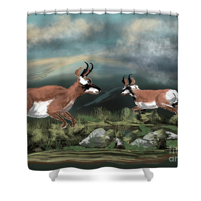 Pronghorn Antelope Shower Curtain featuring the digital art Antelope by Doug Gist