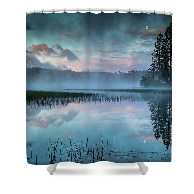 Antelope Lake Shower Curtain featuring the photograph Antelope Lake Reflective Dawn by Mike Lee