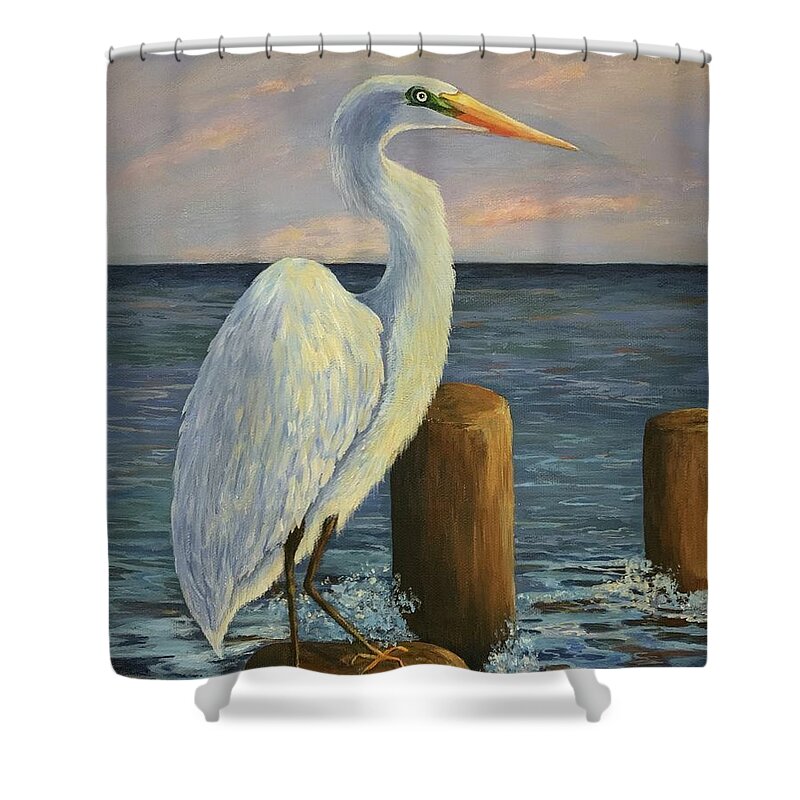 Egret Shower Curtain featuring the painting Anticipation by Jane Ricker