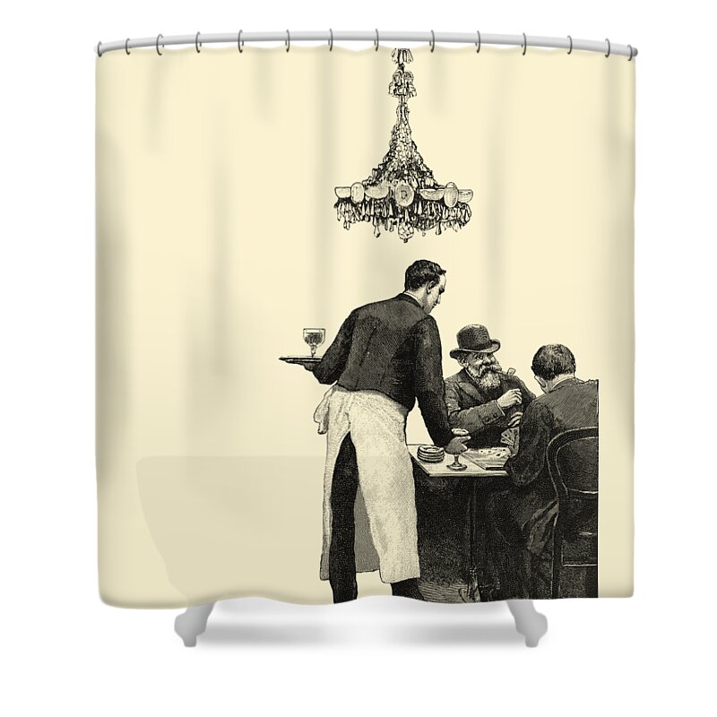 Bistro Shower Curtain featuring the digital art Antique French Bistro Scene by Madame Memento