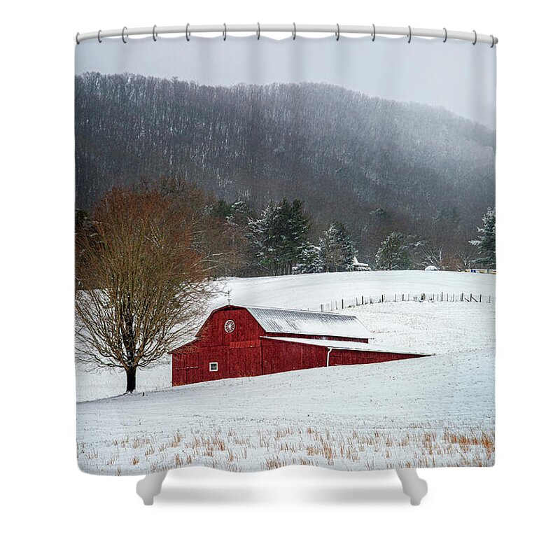 Outdoors Shower Curtain featuring the photograph Appalachian Mountains TN Red Winter Barn by Robert Stephens