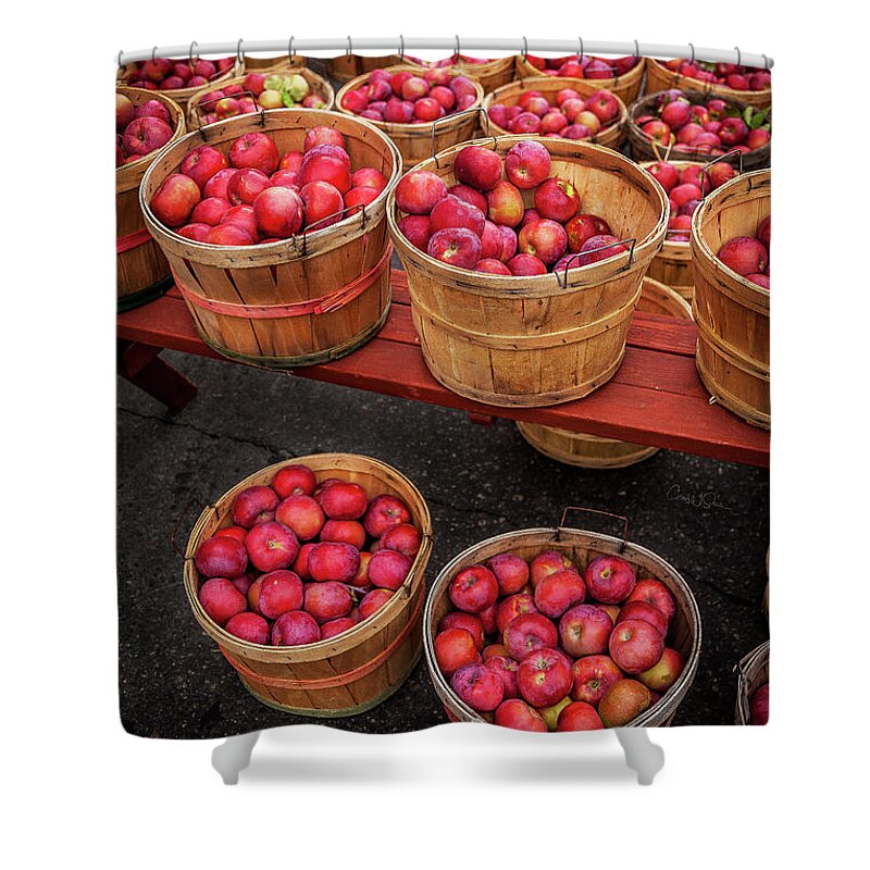 Farmers Market Shower Curtain featuring the photograph Apple Baskets by Craig J Satterlee