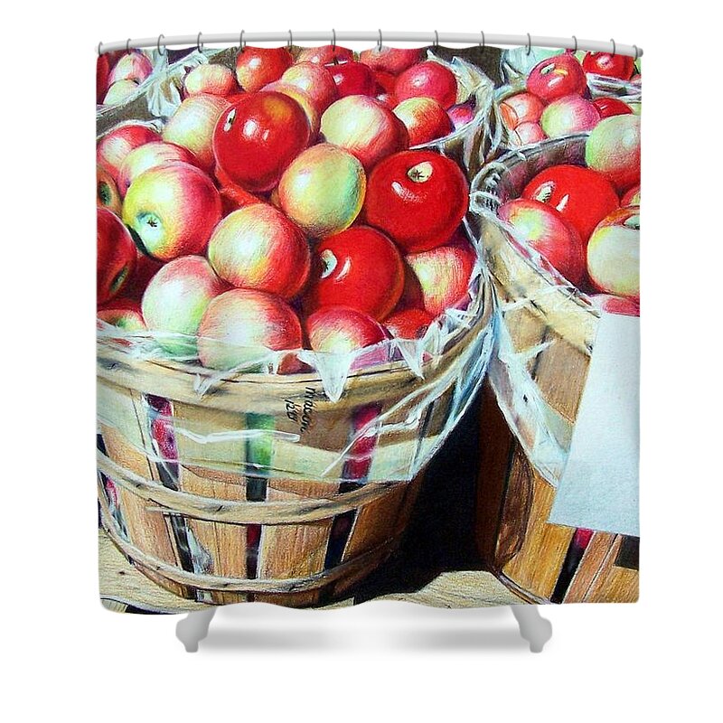 Apples Shower Curtain featuring the mixed media Apples for Sale by Constance DRESCHER