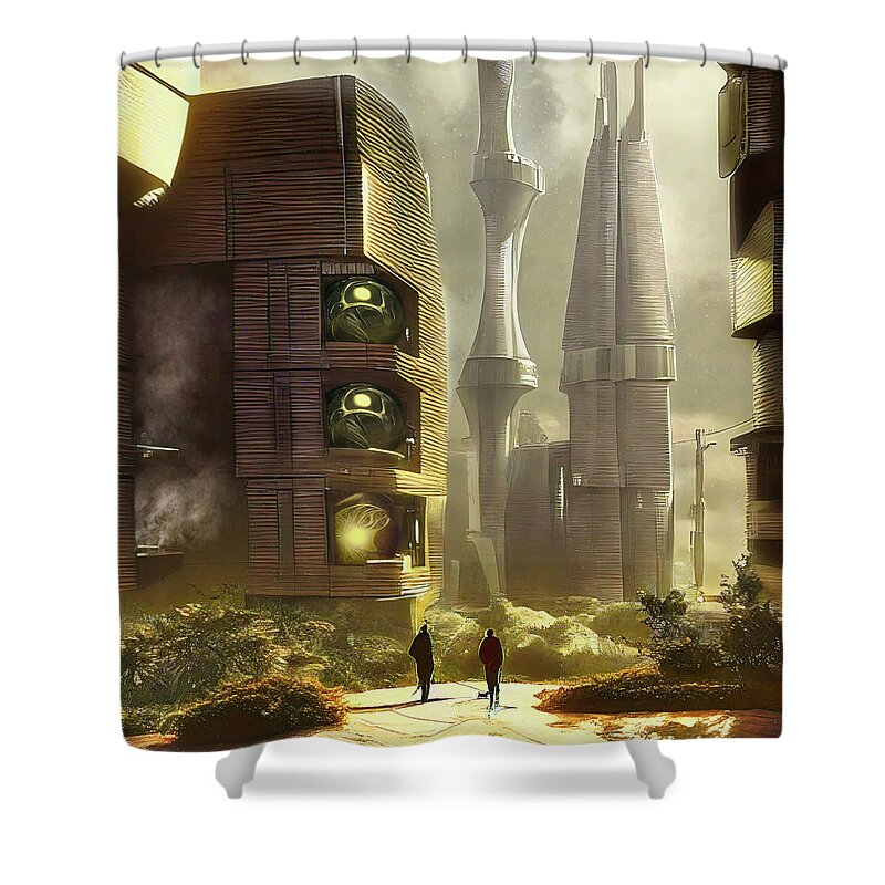 Ai Shower Curtain featuring the digital art Appointment in Desert City by Micah Offman