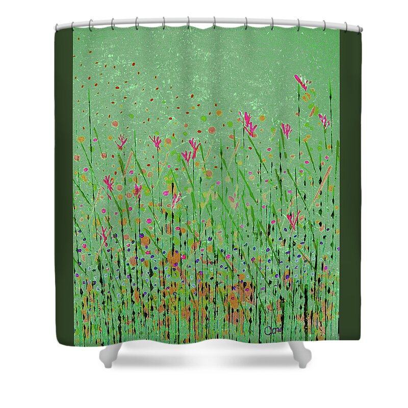 Flowers Shower Curtain featuring the painting April Green by Corinne Carroll