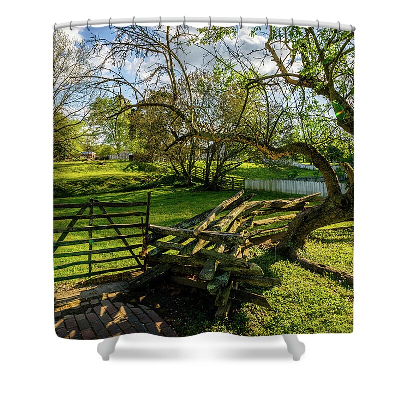 Colonial Williamsburg Shower Curtain featuring the photograph April Green Pasture by Rachel Morrison