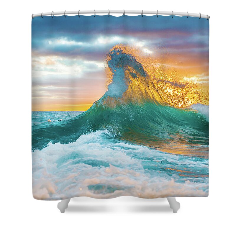 Aqua Fire Vibrant Back Wash Wave Hawaii Shower Curtain featuring the photograph Aqua Fire Vibrant by Leonardo Dale