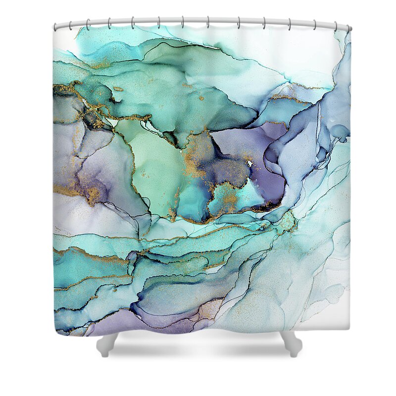 Aquamarine Shower Curtain featuring the painting Aquamarine Teal Waves by Olga Shvartsur
