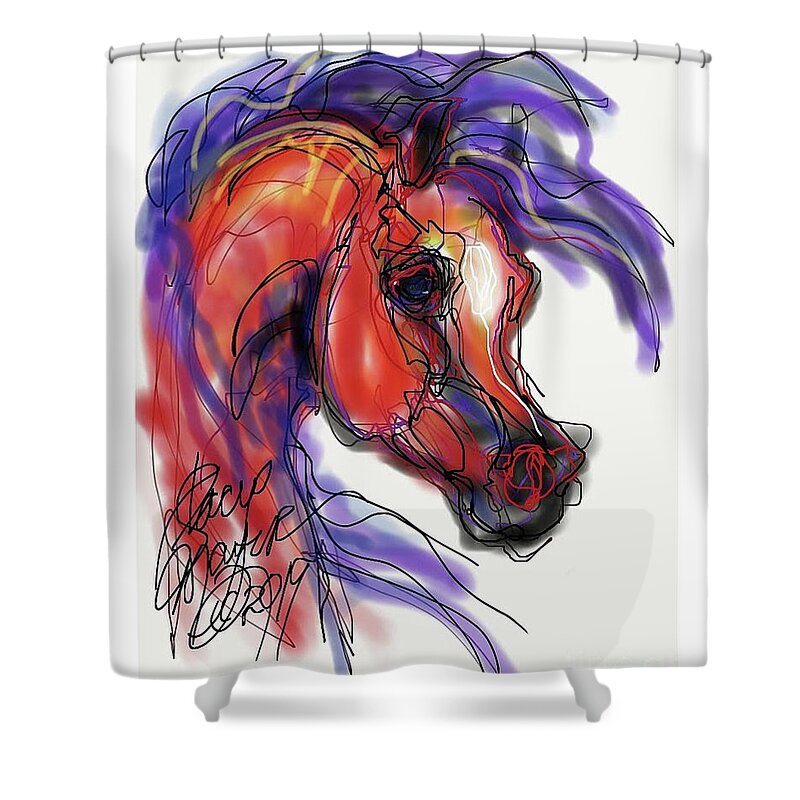 Arabian Stallion Shower Curtain featuring the digital art Arabian in Purple by Stacey Mayer