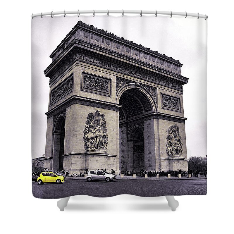 Arc De Triomphe Shower Curtain featuring the photograph Arc de Triomphe Avec du Jaune by Susan Maxwell Schmidt