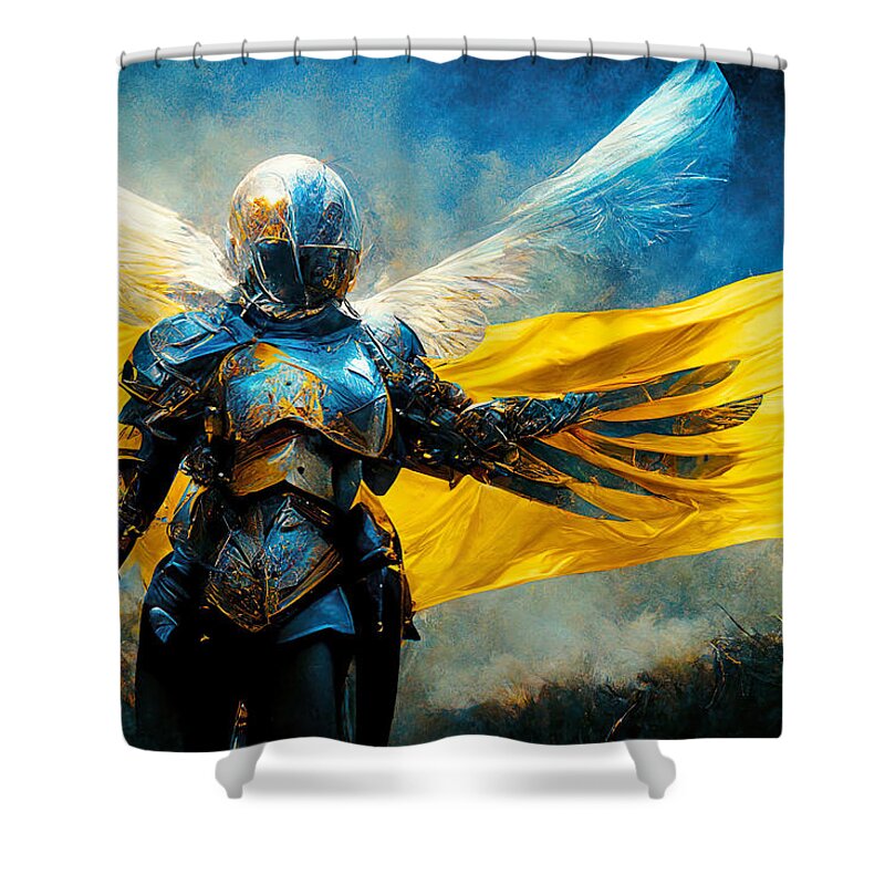 Angel Of Peace Shower Curtain featuring the painting Archangel of Victory by Vart
