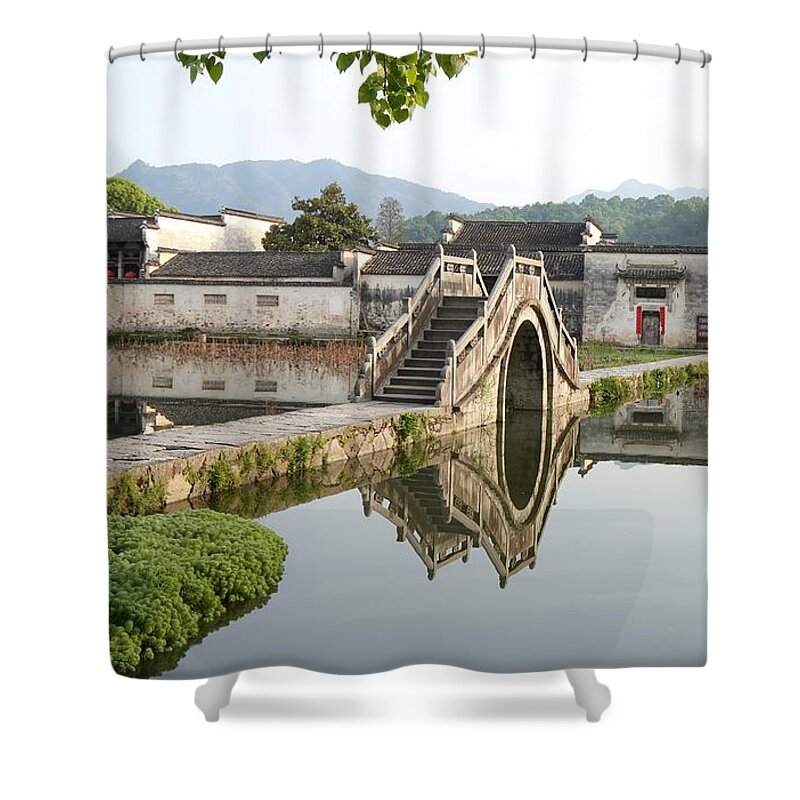 Arched Stone Bridge Shower Curtain featuring the photograph Arched Stone Bridge in Hong Village by Mingming Jiang