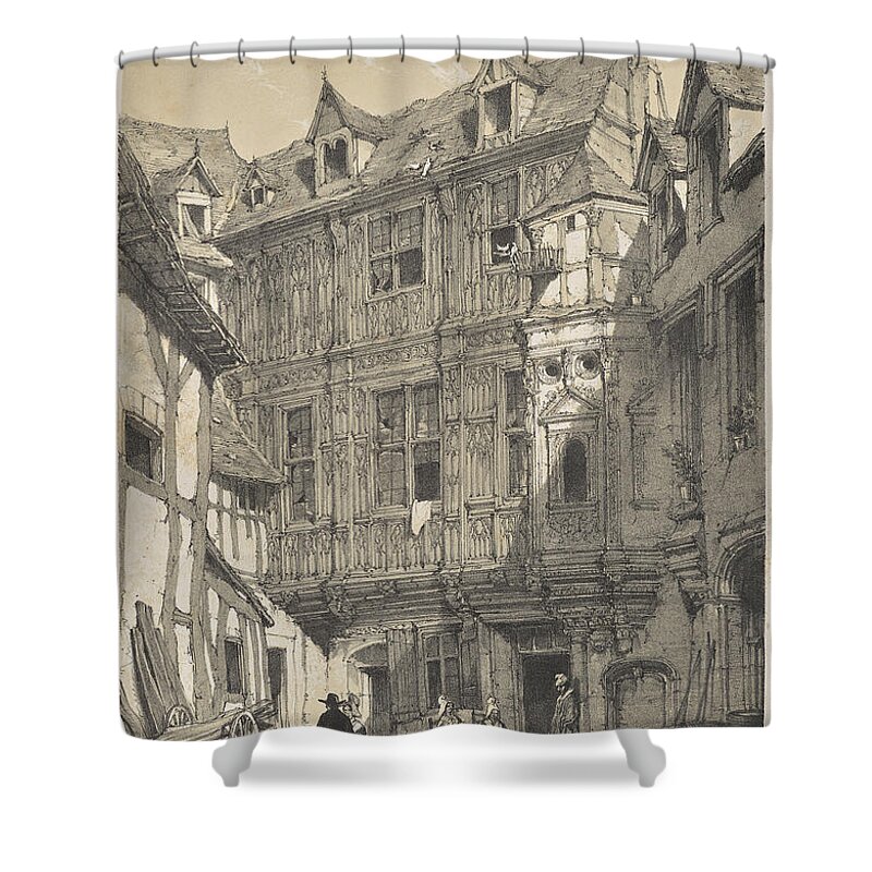 Architecture Of The Middle Ages Abbaye St. Amand Shower Curtain featuring the painting Architecture of the Middle Ages Abbaye St. Amand, Rouen 1838 Joseph Nash by MotionAge Designs