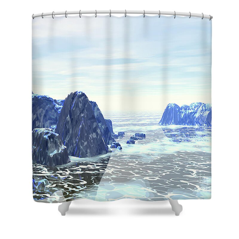 Digital Art Shower Curtain featuring the digital art Arctic Icebergs by Phil Perkins