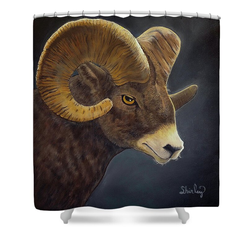 Ram Shower Curtain featuring the painting Aries Ram by Shirley Dutchkowski