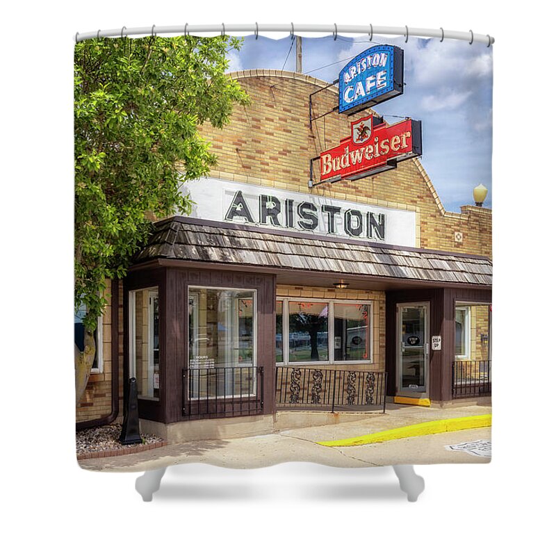 Route 66 Shower Curtain featuring the photograph Ariston Cafe - Litchfield, IL - Route 66 by Susan Rissi Tregoning