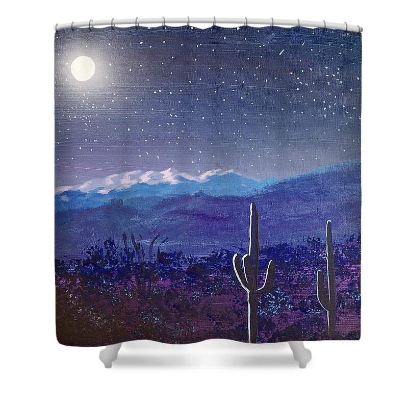 Tucson Shower Curtain featuring the painting Arizona Desert Moonlight by Chance Kafka