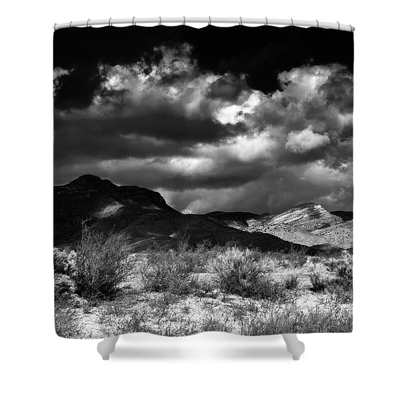 Photograph B&w Mountains Clouds Shower Curtain featuring the photograph Arizona Rugged Mountains by Beverly Read