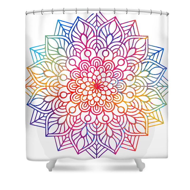Colorful Shower Curtain featuring the digital art Arnavian - Colorful Vibrant Rainbow Mandala Pattern by Sambel Pedes