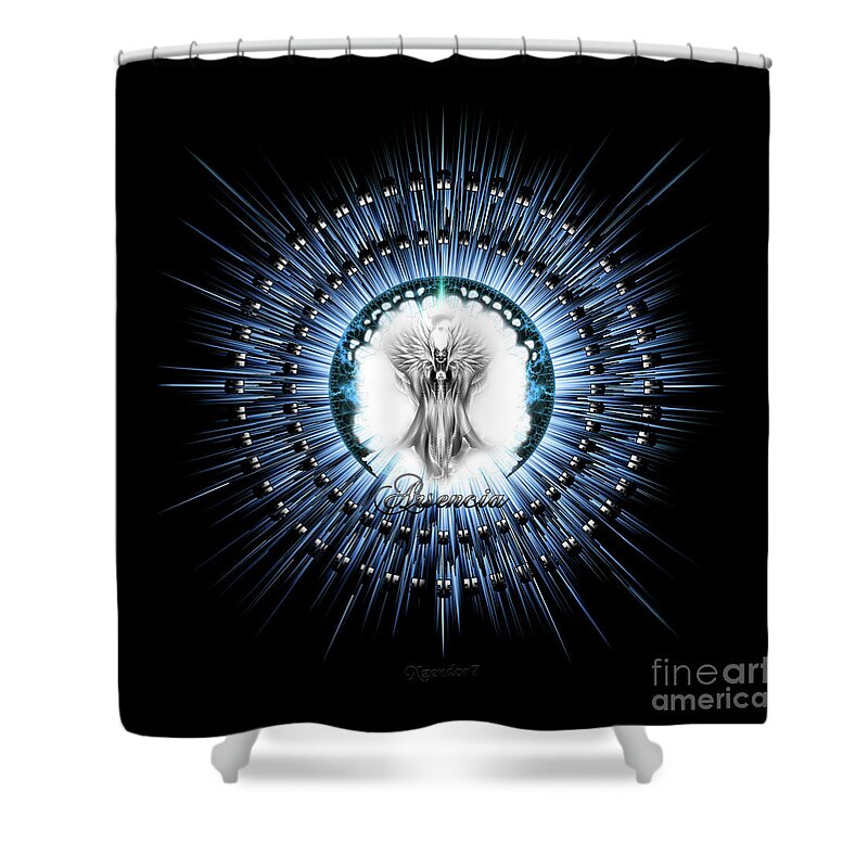 Arsencia Shower Curtain featuring the digital art Arsencia Ethereal Silver Light Fractal Art by Rolando Burbon