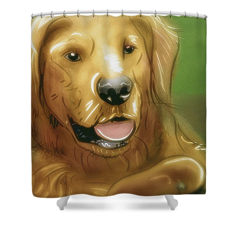 Dogs Shower Curtain featuring the digital art Art - A Golden Friend by Matthias Zegveld