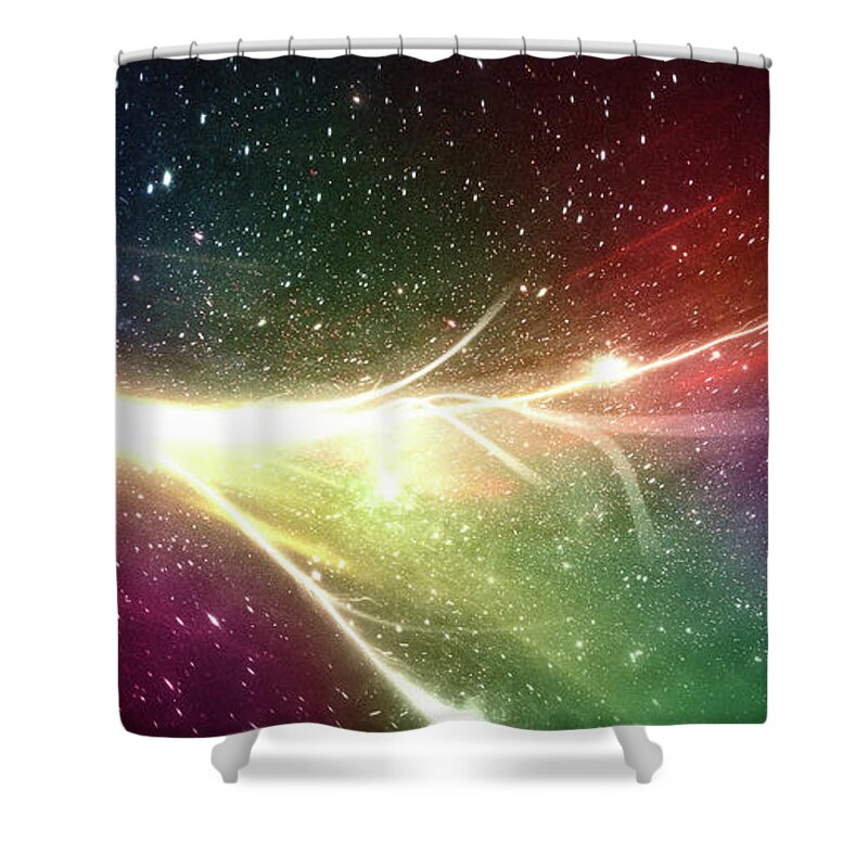Galaxy Shower Curtain featuring the digital art Art - A Tail of Galaxies by Matthias Zegveld