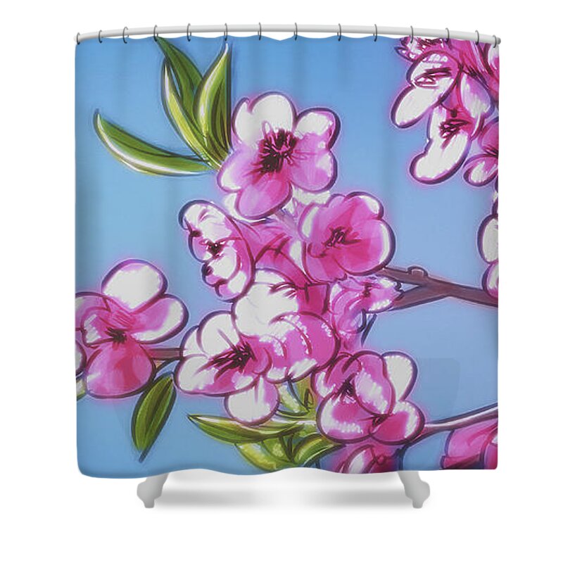 Spring Shower Curtain featuring the digital art Art - Blossoms of Spring by Matthias Zegveld