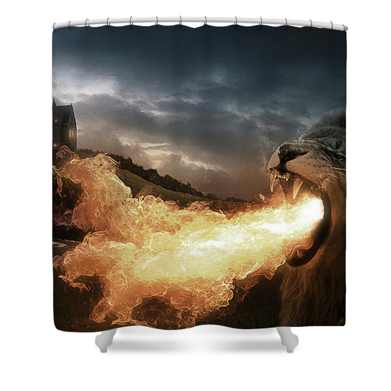 Lion Shower Curtain featuring the digital art Art - Lion of Fire by Matthias Zegveld