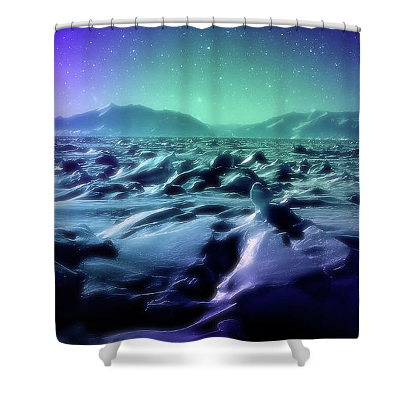 Fantasy Shower Curtain featuring the digital art Art - Mystic Icescape by Matthias Zegveld