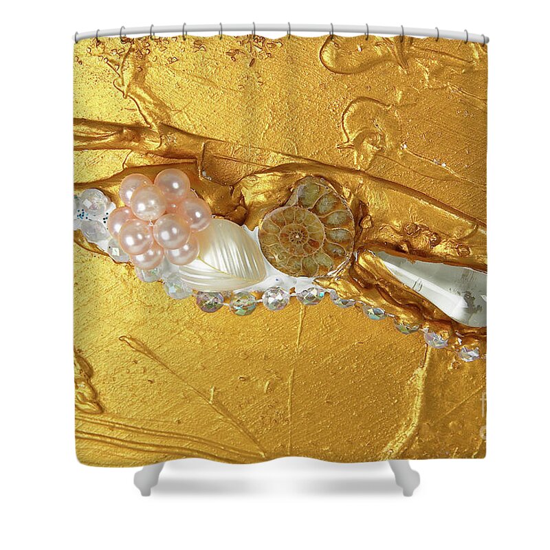 The Golden Flow Of Peace Shower Curtain featuring the relief Artscape No. 3 The golden flow of peace by Heidi Sieber