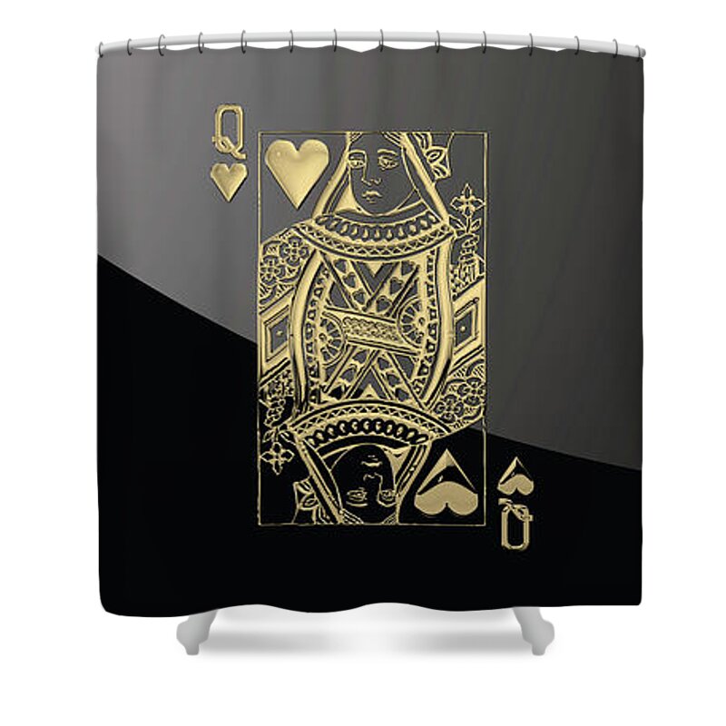 'gamble' Collection By Serge Averbukh Shower Curtain featuring the digital art Queen of Hearts in Gold on Black by Serge Averbukh