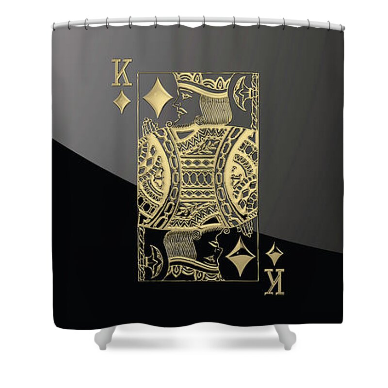 'gamble' Collection By Serge Averbukh Shower Curtain featuring the digital art King of Diamonds in Gold on Black by Serge Averbukh