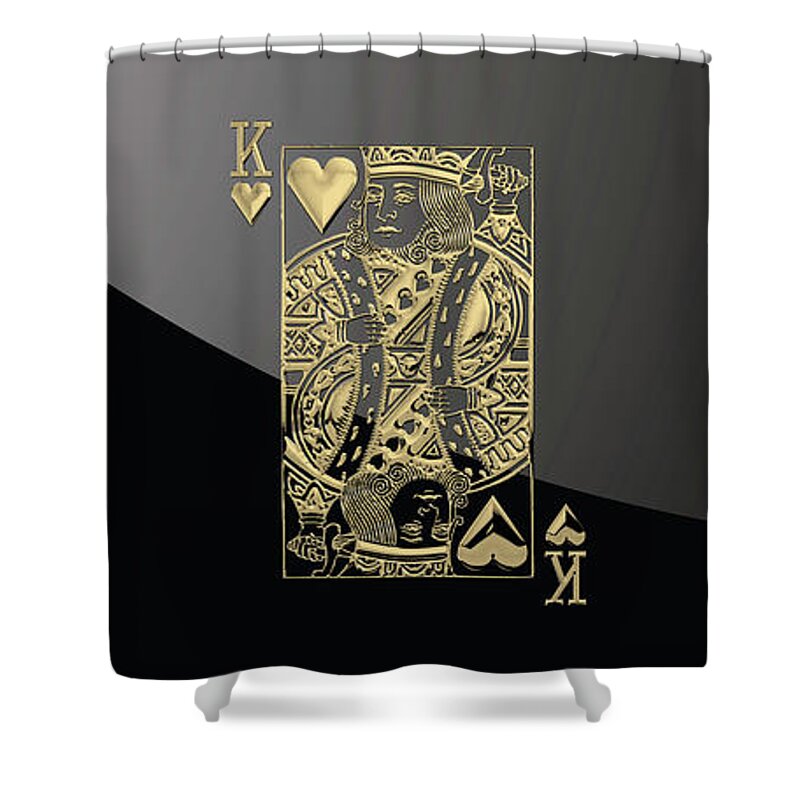 'gamble' Collection By Serge Averbukh Shower Curtain featuring the digital art King of Hearts in Gold on Black by Serge Averbukh