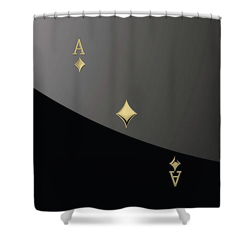 'gamble' Collection By Serge Averbukh Shower Curtain featuring the digital art Ace of Diamonds in Gold on Black by Serge Averbukh