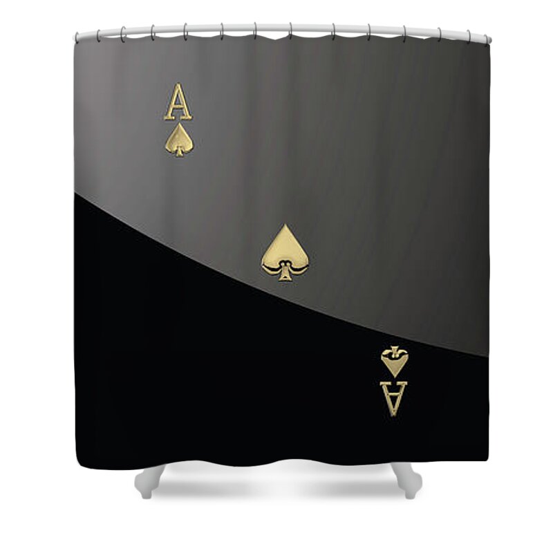 'gamble' Collection By Serge Averbukh Shower Curtain featuring the digital art Ace of Spades in Gold on Black  by Serge Averbukh