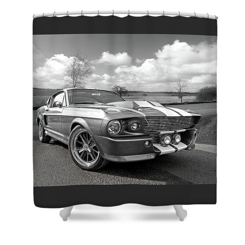 Ford Mustang Shower Curtain featuring the photograph 1967 Eleanor Mustang in Black and White by Gill Billington