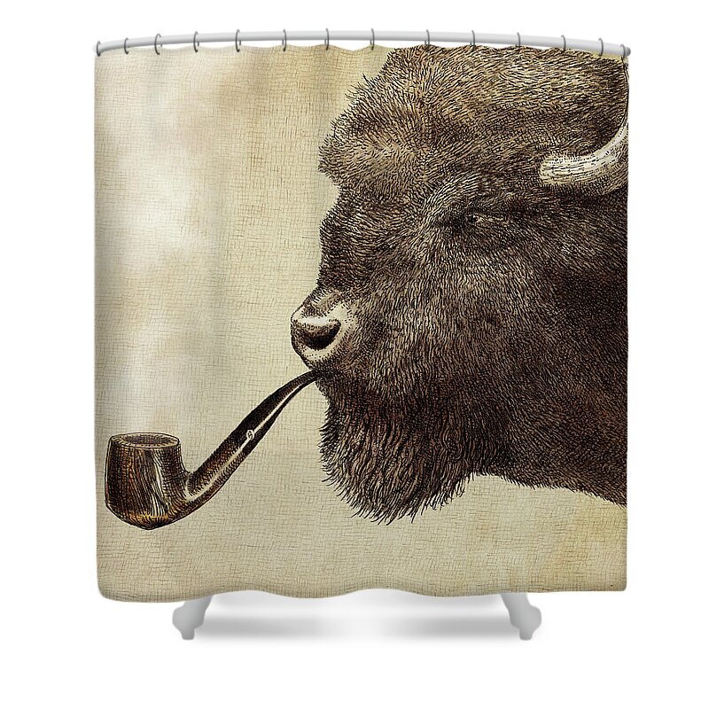 Buffalo Shower Curtain featuring the drawing Big Smoke by Eric Fan