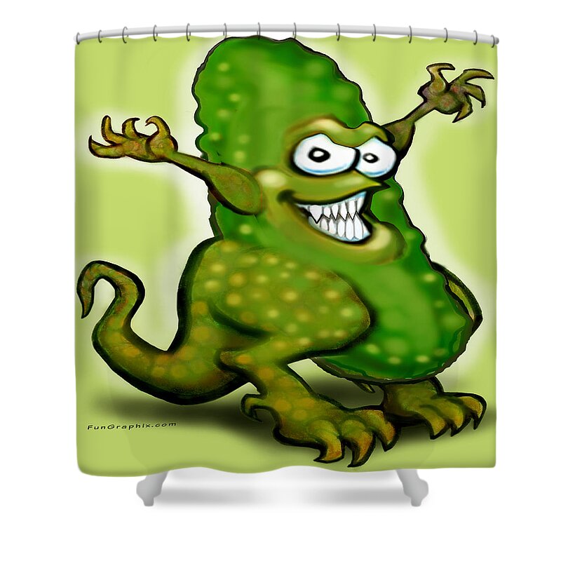 Pickle Shower Curtain featuring the digital art Pickle Monster by Kevin Middleton