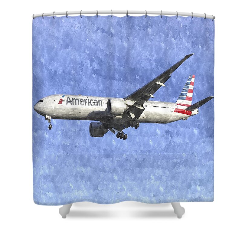 American Shower Curtain featuring the photograph American Airlines Boeing 777 Art by David Pyatt