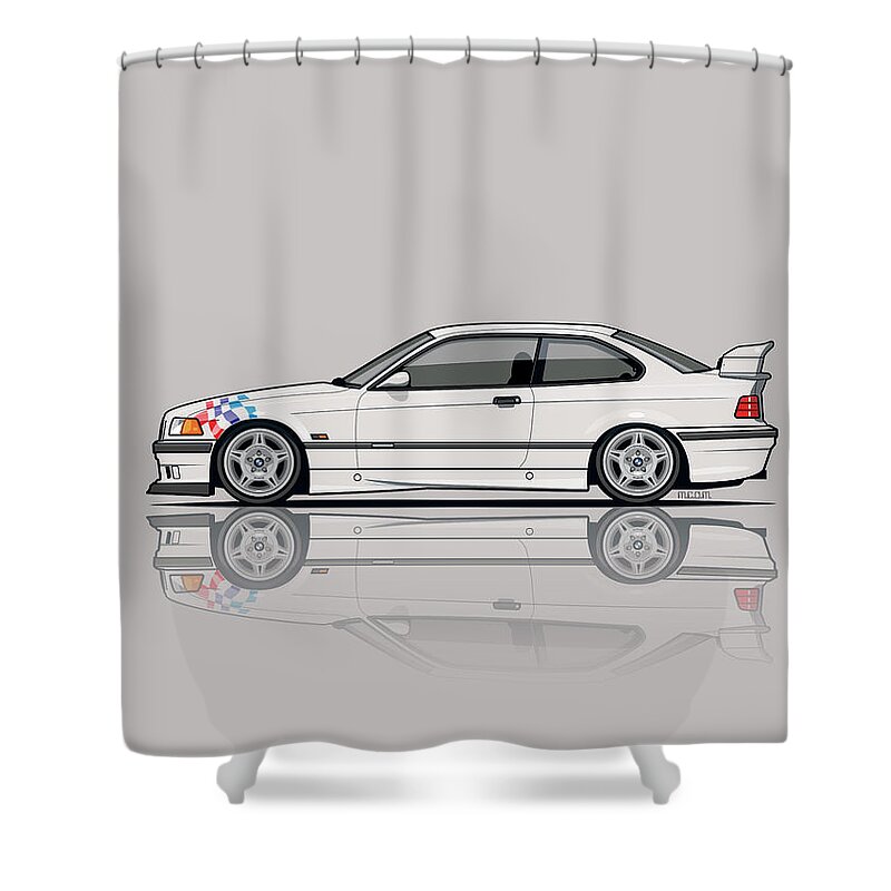 Bmw 3 Series E36 M3 Coupe Lightweight White With Checkered Flag Shower Curtain For Sale By Tom Mayer Ii Monkey Crisis On Mars