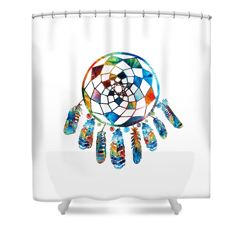 Dream Catcher Shower Curtain featuring the painting Colorful Dream Catcher by Sharon Cummings by Sharon Cummings