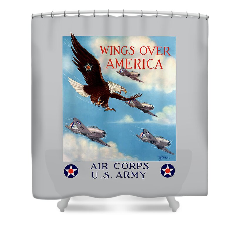 Eagle Shower Curtain featuring the painting Wings Over America - Air Corps U.S. Army by War Is Hell Store