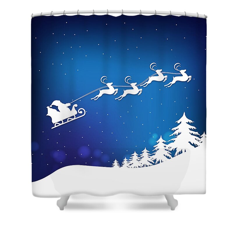 Santa Shower Curtain featuring the digital art Santa's Sleigh And Reindeer Christmas Card by Serena King