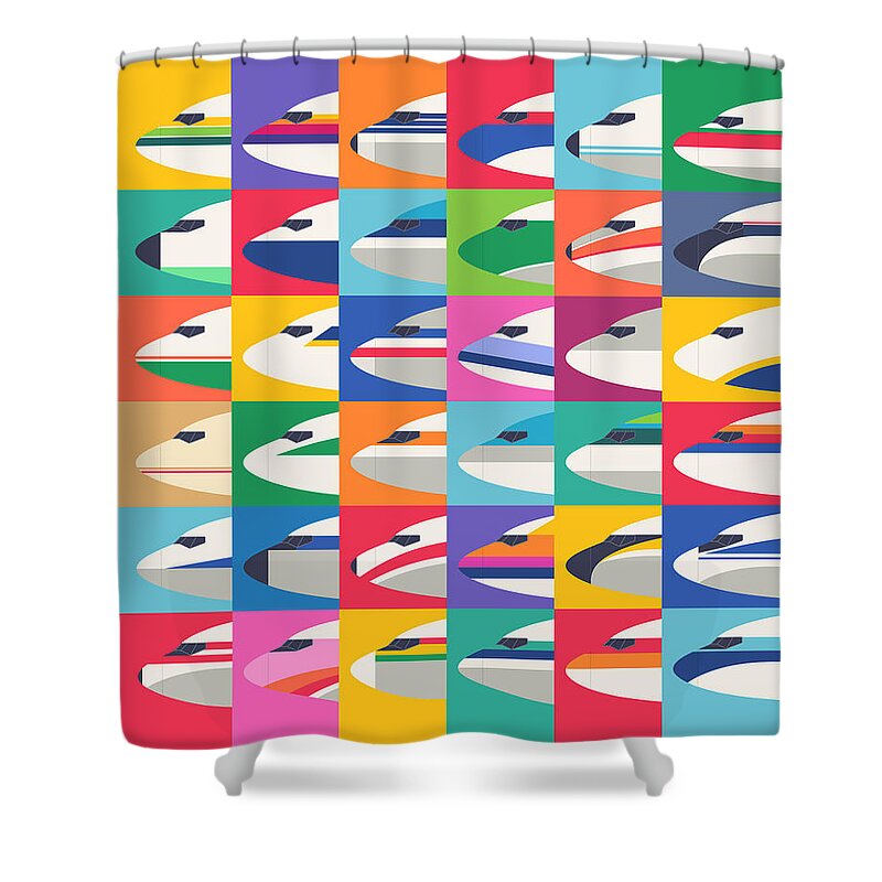 Airline Shower Curtain featuring the digital art Airline Livery Minimal - International by Organic Synthesis