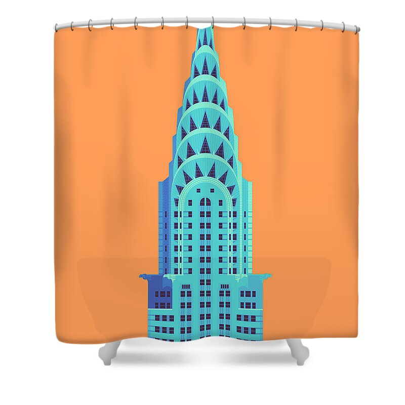 Architecture Shower Curtain featuring the digital art Chrysler Building - Orange by Organic Synthesis