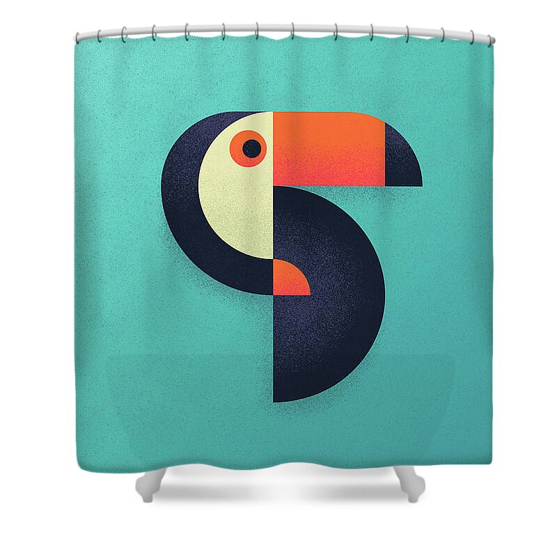 Animal Shower Curtain featuring the digital art Toucan Geometric - Aqua by Organic Synthesis