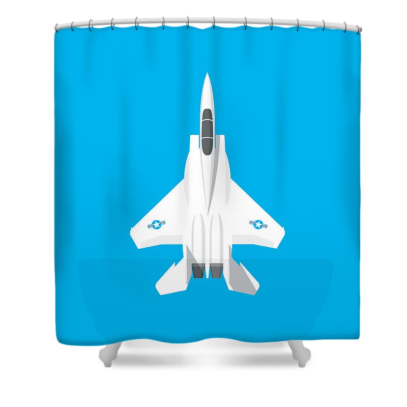 Jet Shower Curtain featuring the digital art F-15 Eagle Fighter Jet Aircraft - Blue by Organic Synthesis