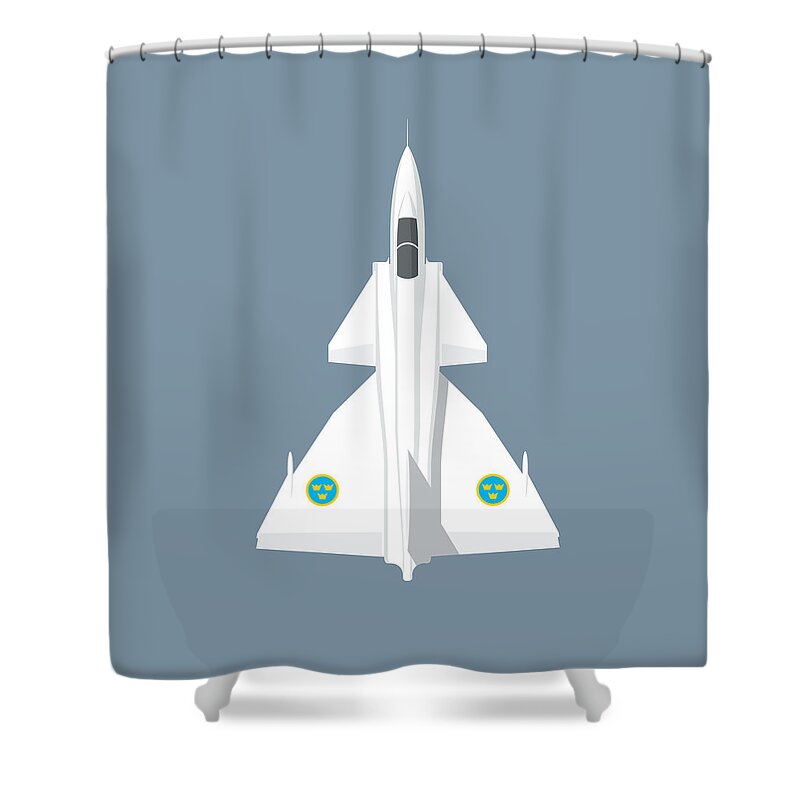 Viggen Shower Curtain featuring the digital art J37 Viggen Jet Aircraft - Slate by Organic Synthesis