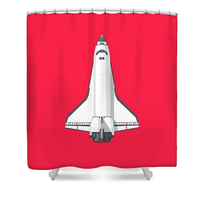 Poster Shower Curtain featuring the digital art Space Shuttle Spacecraft - Crimson by Organic Synthesis